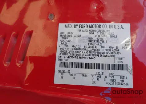 2008 Mazda B4000 from USA, damaged, VIN 4F4ZR47E38PM01445